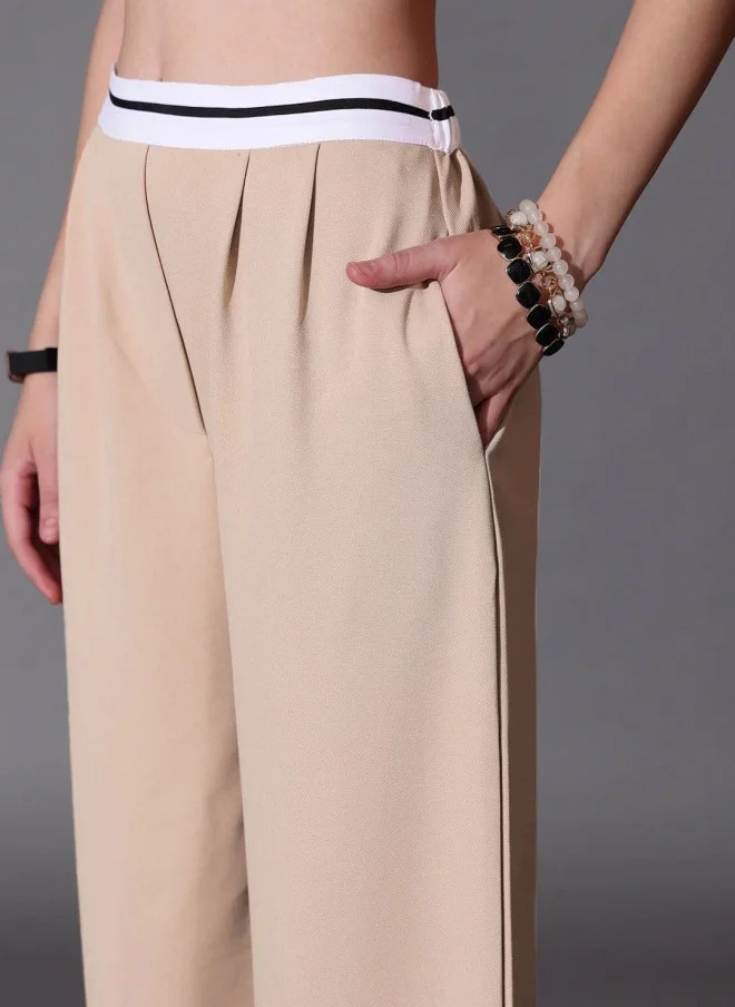 STREET 9 Beige Off Shoulder Top & Trousers Co-ord Set for Women