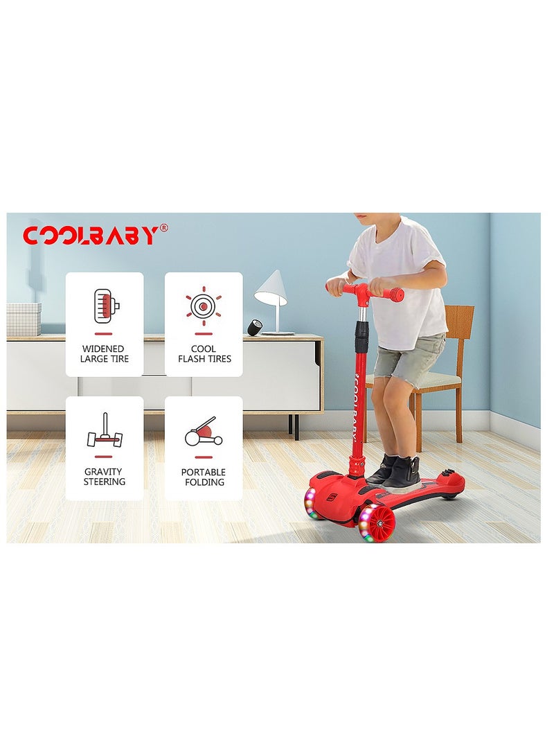 Cool Baby COOLBABY Kids Scooter 3 Wheels Big Pedal Foldable Scooter with Music Height Adjustable PU with LED Light Wheels  - Image 5