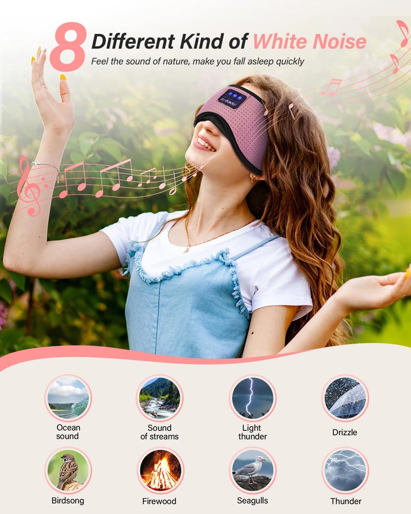 LC-dolida Sleep Headphones, White Noise Bluetooth Sleep Mask 3D Wireless Eye Mask Sleeping with Timing, Sleep Mask with Bluetooth Headphones for Side Sleepers Travel Yoga - Image 3