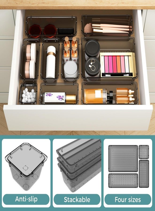 WOWBOX 44 PCS Clear Plastic Drawer Organizer Set, 4 Varied Size storage Bins and Desk Drawer Organizer Trays for Makeup, Gadgets, Jewelry and Utensils in Bathroom, Bedroom and Office, Clear Black - Image 3