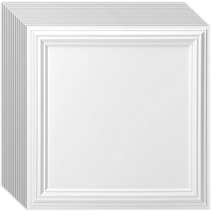 12-PACK DROP RELIEF CEILING TILES FOR HOME, OFFICE & COMMERCIAL SPACE, 24 X 24IN PVC WATERPROOF 3D WALL PANELS COVER 48 SQ. FT, WHITE - Image 2
