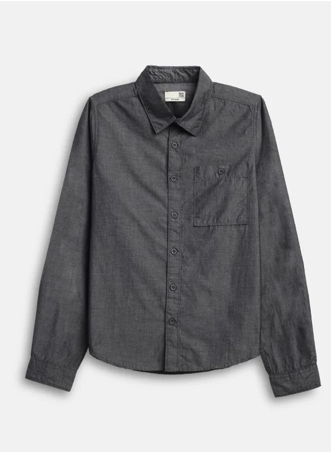 بونكيدز Boy's shirts in regular fit carbon navy colour cotton fabric embellished pattern pull over closure woven weave type round collar type round neckline half sleeve length button down upper body wear type suitable for casual occasions – redefine everyday elegance your way!