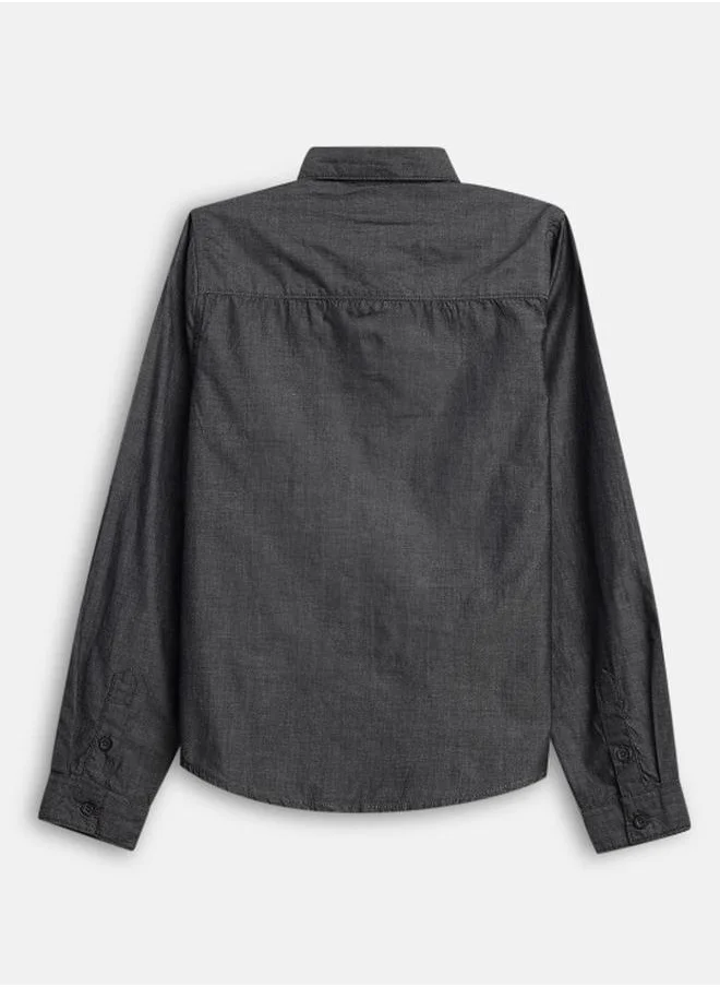 بونكيدز Boy's shirts in regular fit carbon navy colour cotton fabric embellished pattern pull over closure woven weave type round collar type round neckline half sleeve length button down upper body wear type suitable for casual occasions – redefine everyday elegance your way!