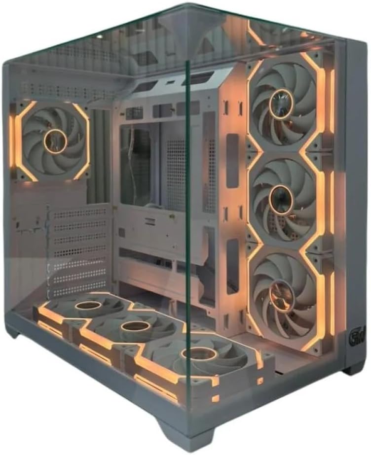 علبة كمبيوتر ألعاب متوسطة البرج مع 7 مراوح RGB، لوحة جانبية من الزجاج المقسى، تصميم عالي التدفق الهوائي، متوافقة مع ATX/Micro ATX، أبيض – GTW Titan X - لا تدعم مبرد وحدة المعالجة المركزية السائل بثلاث مراوح - Image 1