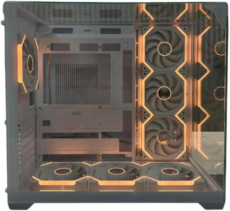 علبة كمبيوتر ألعاب متوسطة البرج مع 7 مراوح RGB، لوحة جانبية من الزجاج المقسى، تصميم عالي التدفق الهوائي، متوافقة مع ATX/Micro ATX، أبيض – GTW Titan X - لا تدعم مبرد وحدة المعالجة المركزية السائل بثلاث مراوح - Image 2