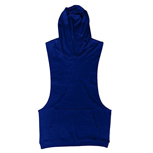 ZUEVI Men's Muscle Sleeveless Hoodies Tank Tops Gym Workout Hooded Bodybuilding Stringer T Shirt (Blue-L) - Image 3