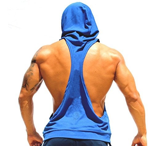 ZUEVI Men's Muscle Sleeveless Hoodies Tank Tops Gym Workout Hooded Bodybuilding Stringer T Shirt (Blue-L) - Image 2