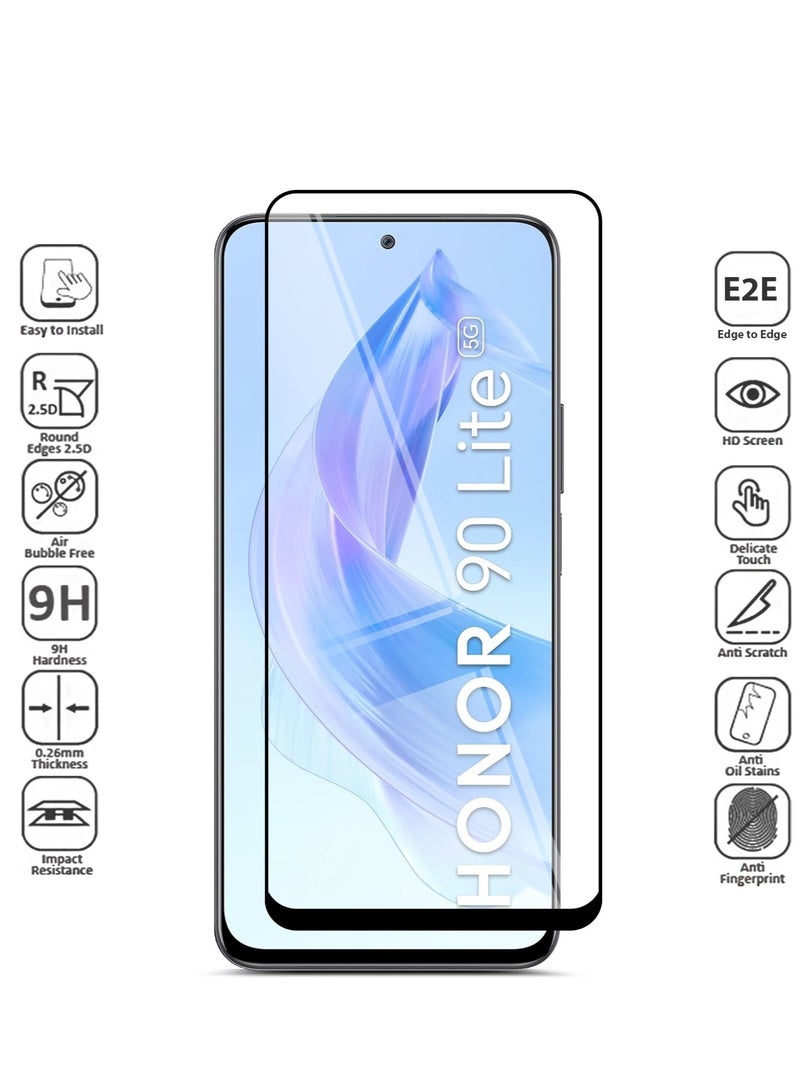 Full Cover 9H Hardness HD Tempered Glass Screen Protector for Honor 90 Lite - Anti-Scratch, Anti-Fingerprint, and Bubbles Free Technology