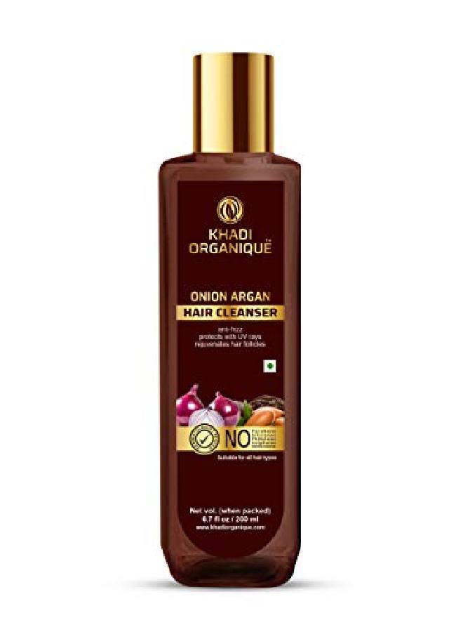 Khadi ORGANIQUE Onion Argan Hair Cleanser Antifrizz Protects With UV Rays Rejuvenates Hair Follicles 200 ML ( Pack of 1) - Image 1