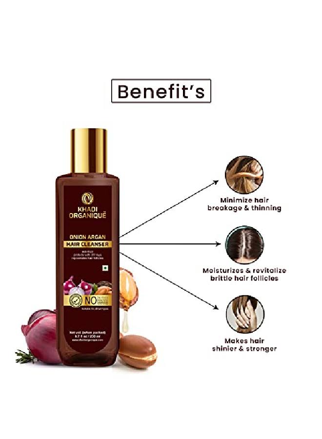 Khadi ORGANIQUE Onion Argan Hair Cleanser Antifrizz Protects With UV Rays Rejuvenates Hair Follicles 200 ML ( Pack of 1) - Image 5