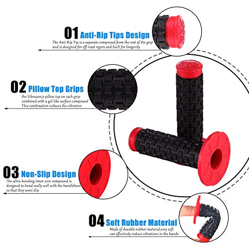 APPYU Motorcycle Grips 7/8" Dirt Bike Grip Pillow Top Grips Rubber Anti-Slip Universal Handlebar Racing Grip for Motocross ATV CR80R CR85 CRF150R CR125R CR250R CRF450R CRF150F CRF230F CRF450F Red - Image 3