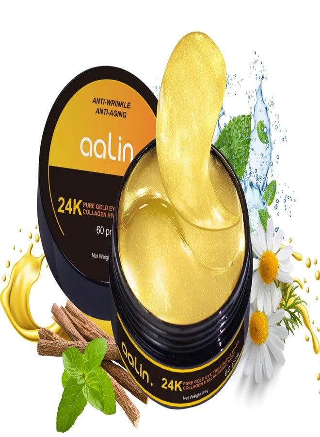 aalin Get Amazing Results 24K Gold Under Eye Hydrogel Patches[60Pcs] With Licorice Extract, Hyaluronic Acid, Collagen & Glycerin Specialized for Puffy Eyes, Dark Circles and Wrinkles - Image 1