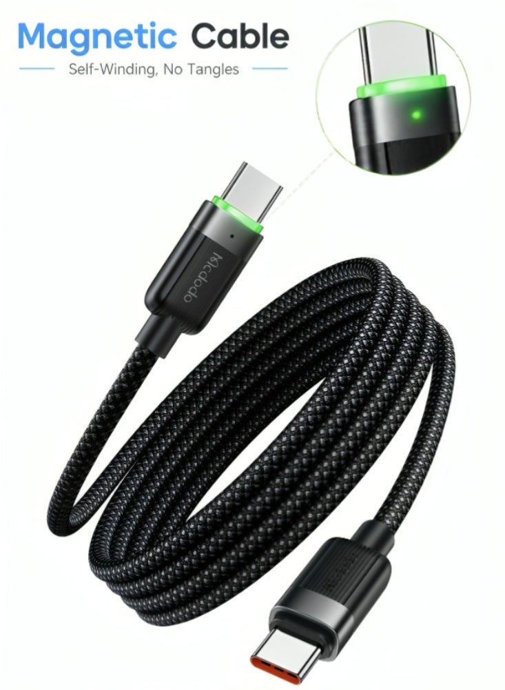 مكدودو كابل USB-C إلى USB-C مغناطيسي ذاتي اللف 60 واط 1.2 متر من ماكدودو – كابل تايب سي للشحن السريع بتقنية PD متوافق مع أجهزة أندرويد وسامسونج والتابلت واللابتوب – أسود - Image 1