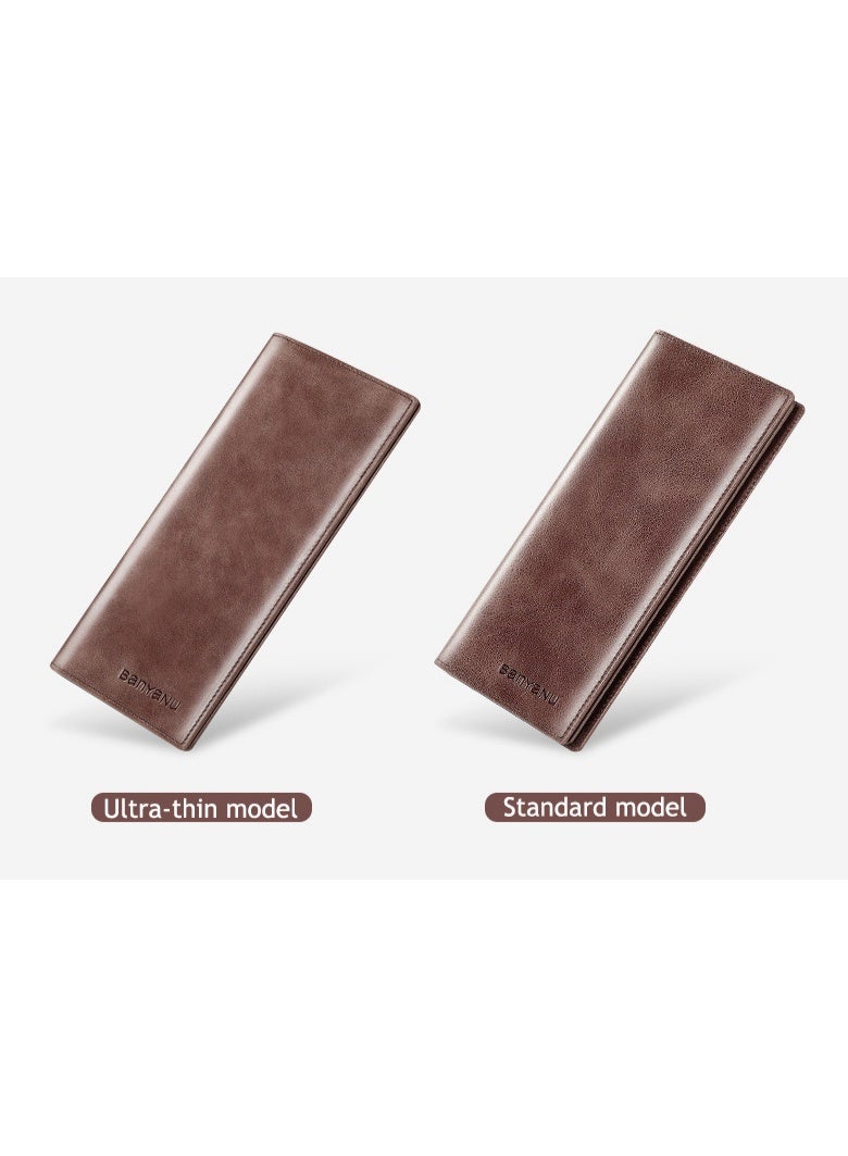 Banyanu long wallet made of genuine leather, ultra-thin anti-theft brush, leather wallet with zipper head layer, cowhide wallet - Image 2