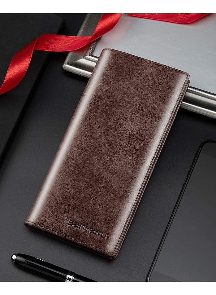 Banyanu long wallet made of genuine leather, ultra-thin anti-theft brush, leather wallet with zipper head layer, cowhide wallet - Image 1