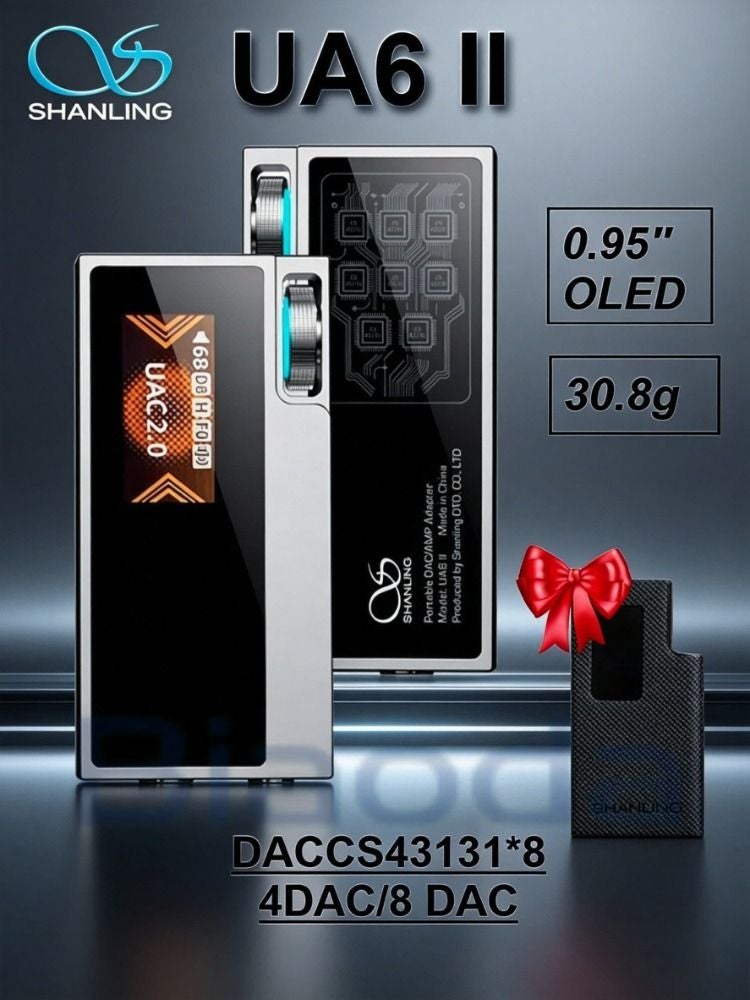 Shanling UA6 II Portable Decoding Amplifier for Phone, 0.95-inch Oled HiFi Dac, 4.4 Balanced, Silver with Case - Image 1