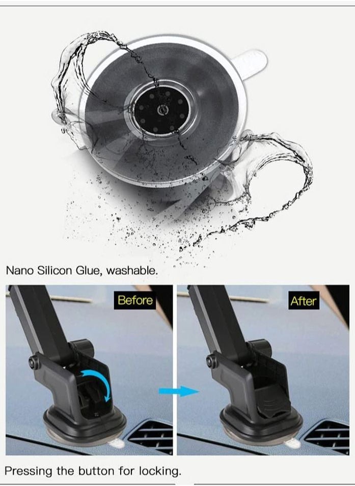 Yesido - Car Mobile Holder, 270 Degree Rotation & Adjustable Mobile Stand for Car Dashboard Windshield, Universal Cell Phone Holder with Suction Cup, Release Button and Lock Mechanism - Image 1