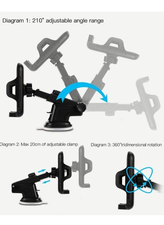 Yesido - Car Mobile Holder, 270 Degree Rotation & Adjustable Mobile Stand for Car Dashboard Windshield, Universal Cell Phone Holder with Suction Cup, Release Button and Lock Mechanism - Image 1