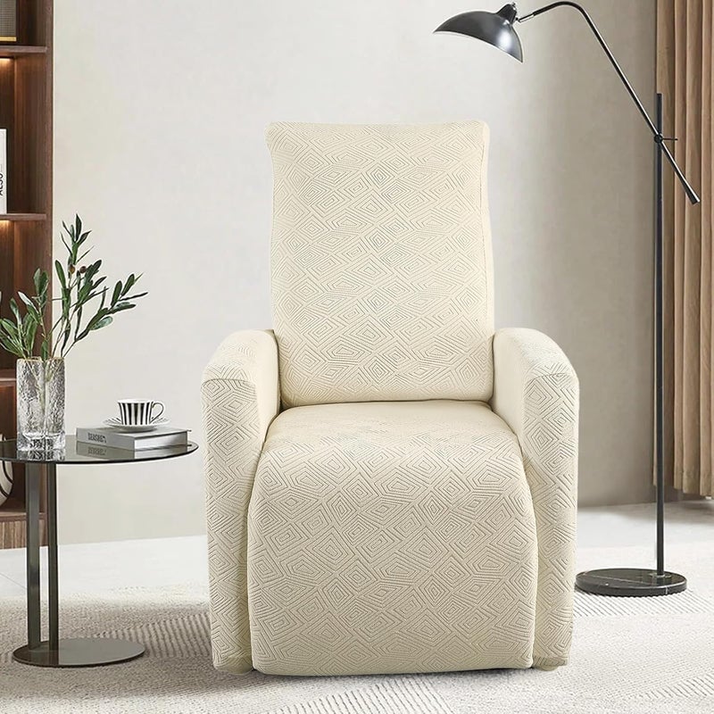 SearchI Recliner Chair Cover Jacquard Chair Covers 4 Piece, Small Recliner Sofa Slipcover for Home Theater Seating with Elastic Bottom, Recliner Protector with Pocket for Recliners, Beige - Image 4