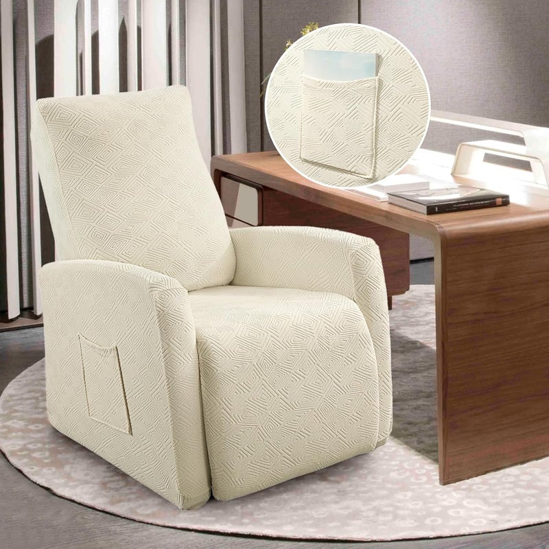 SearchI Recliner Chair Cover Jacquard Chair Covers 4 Piece, Small Recliner Sofa Slipcover for Home Theater Seating with Elastic Bottom, Recliner Protector with Pocket for Recliners, Beige - Image 3