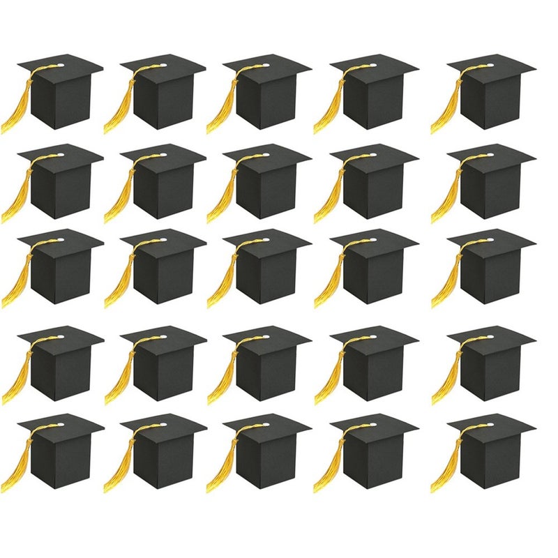 BinaryABC Graduation Candy Boxes Party FavorsGraduation Cap Gift Box with Tassel15PcsBlack