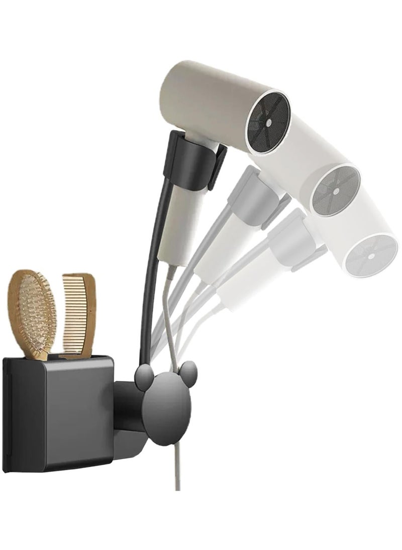 AUTOYSUR Hair Dryer Holder 360° Rotating  Wall Mounted, Handsfree Hair Dryer Stand Adjustable Angle Rotating Lazy Hair Dryer Brackets, Bathroom Hanging Shelf, for Bathroom Toilet Bedroom Wall -Mounted Mirrors and Tiles (Black)  - Image 1