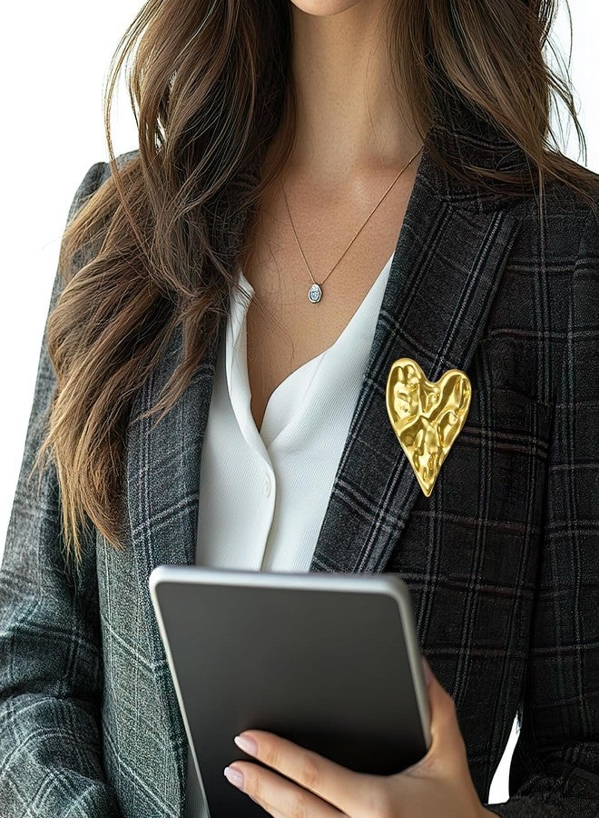 Bmpzery Heart Brooch, Gold Brooches for Women with Unique Hand-Hammered Texture - Irregular 3D Sculptural Heart Pin for Lapel, Scarf, Hat, Gift Ready for Birthday & Valentine‘s Day - Image 4