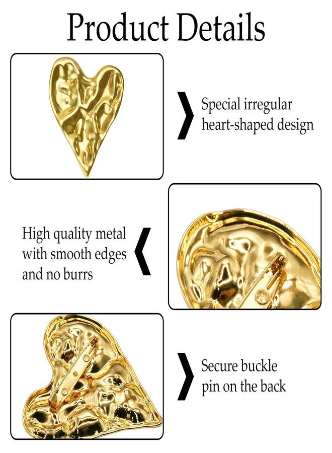 Bmpzery Heart Brooch, Gold Brooches for Women with Unique Hand-Hammered Texture - Irregular 3D Sculptural Heart Pin for Lapel, Scarf, Hat, Gift Ready for Birthday & Valentine‘s Day - Image 3
