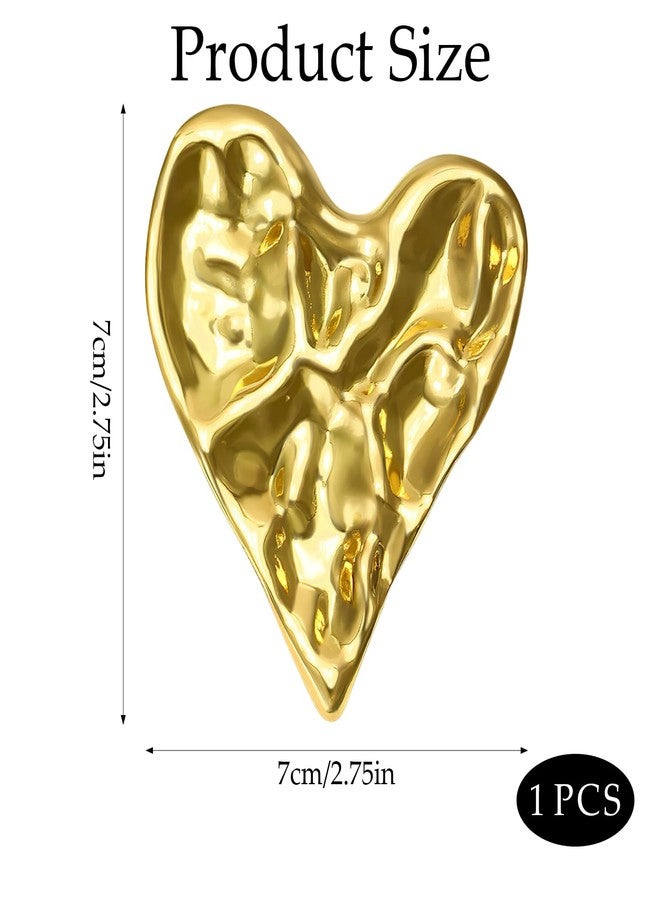 Bmpzery Heart Brooch, Gold Brooches for Women with Unique Hand-Hammered Texture - Irregular 3D Sculptural Heart Pin for Lapel, Scarf, Hat, Gift Ready for Birthday & Valentine‘s Day - Image 2