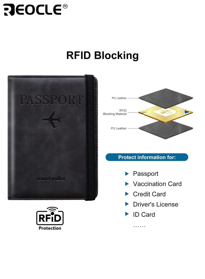 REOCLE RFID Blocking Passport Holder Thin Passport Wallet Multi Functional Travel Document Organizer with Card Slots and Secure Closure for International Travel and Daily Commute - Image 2