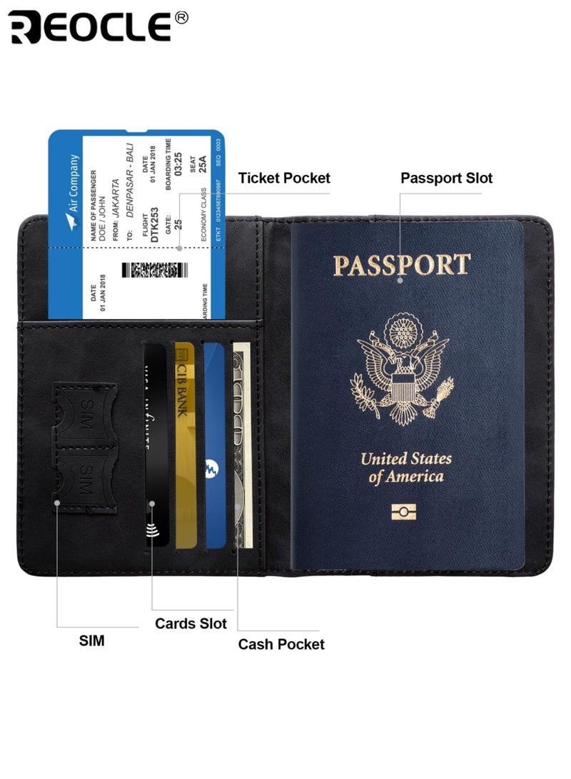 REOCLE RFID Blocking Passport Holder Thin Passport Wallet Multi Functional Travel Document Organizer with Card Slots and Secure Closure for International Travel and Daily Commute - Image 3
