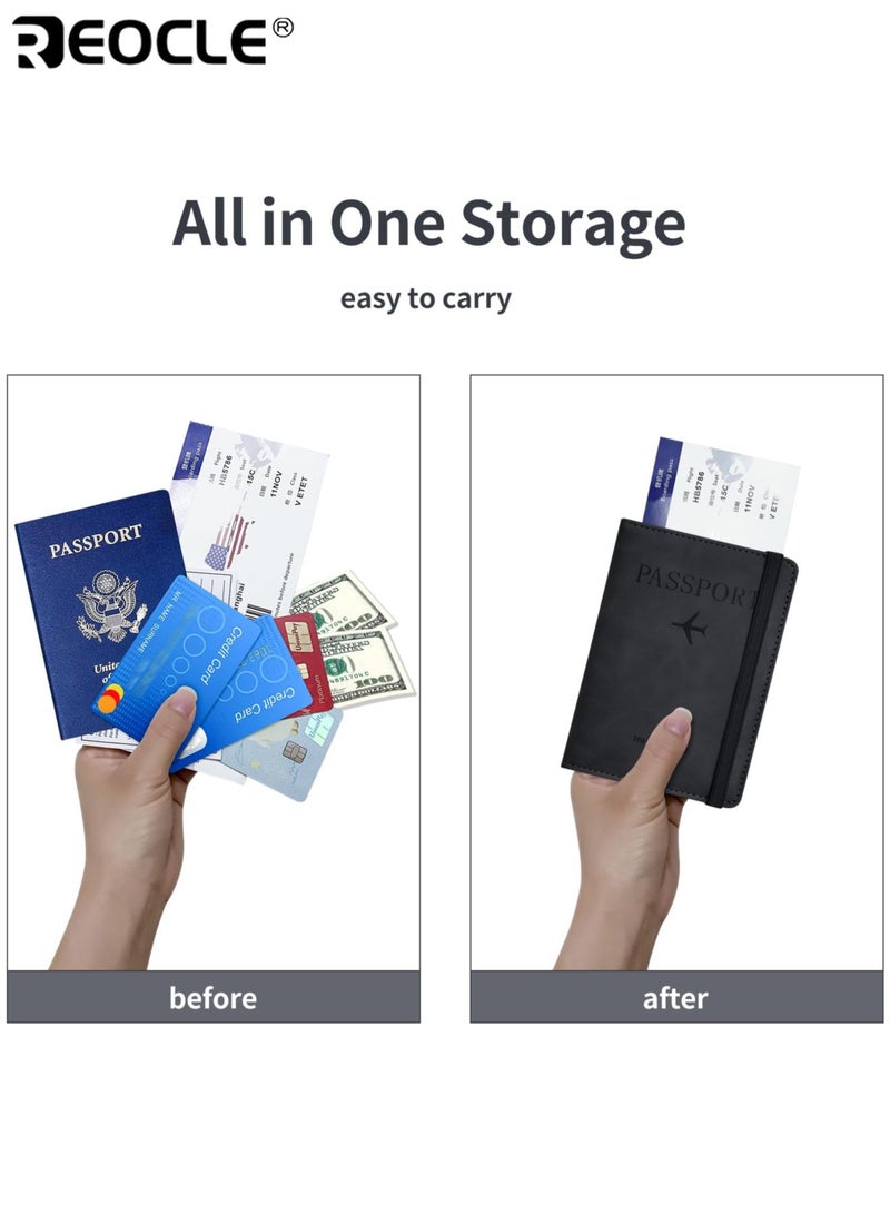REOCLE RFID Blocking Passport Holder Thin Passport Wallet Multi Functional Travel Document Organizer with Card Slots and Secure Closure for International Travel and Daily Commute - Image 5