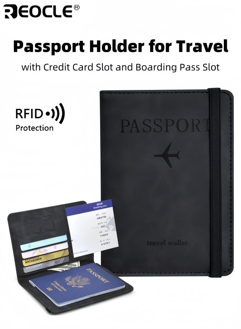 REOCLE RFID Blocking Passport Holder Thin Passport Wallet Multi Functional Travel Document Organizer with Card Slots and Secure Closure for International Travel and Daily Commute - Image 1