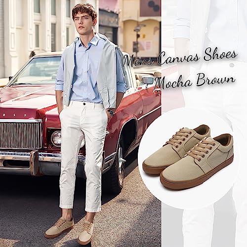 BENPAO Mens White Casual Shoes All Black Fashion Sneakers for Men Low Top Lace Up Canvas Shoes(Mocha Brown,us13) - Image 3