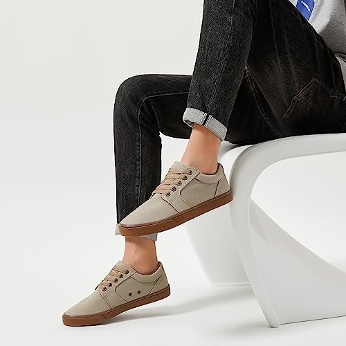 BENPAO Mens White Casual Shoes All Black Fashion Sneakers for Men Low Top Lace Up Canvas Shoes(Mocha Brown,us13) - Image 5