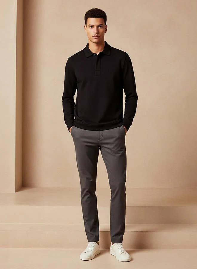 Iconic Iconic Textured Polo Collar Sweater with Long Sleeves