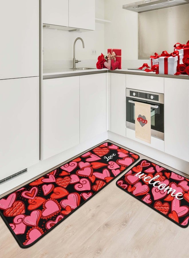 OUXIOAZ Valentines Day Kitchen Rugs Set of 2,Love Heart Welcome Decorative Non-Slip Rugs Holiday Wedding Party Profile Floor Mat for Home Kitchen 17"x47"+17"x30" - Image 3
