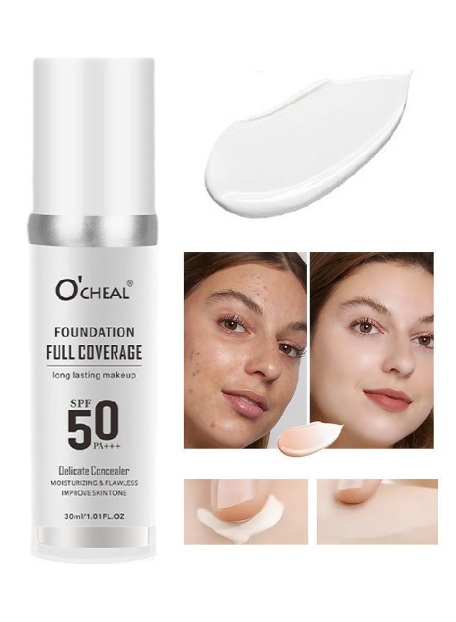 اوكيل كريم أساس تغطية كاملة, كريم أساس دافئ التغيير كونسيلر مرطب طويل الأمد, إشراق وتغيير اللون خافي العيوب 03#درجة الحرارة تغير اللون - Image 1