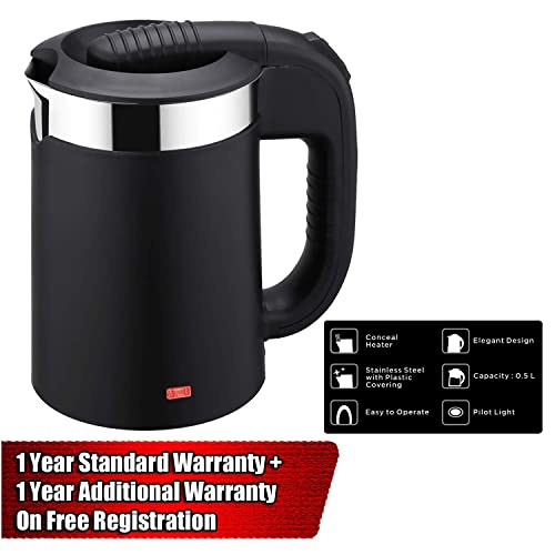 iBELL Sek105Bl Electric Kettle 500 Ml With Removable Lid,950 Watt,Auto Cut Off Function,Stainless Steel With Insulation,2 Glasses Free,Double Wall Kettle (Black),950 Watts,0.5 Liter - Image 2