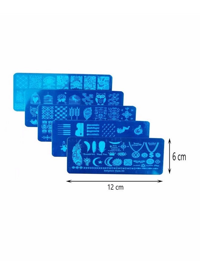 فوكس مجموعة FOK من 5 قطع من لوحات ختم الصور ذات التصميم العشوائي المستطيلة للأظافر وقطعة واحدة من ملصقات نصائح طلاء الأظافر الفرنسية - Image 4