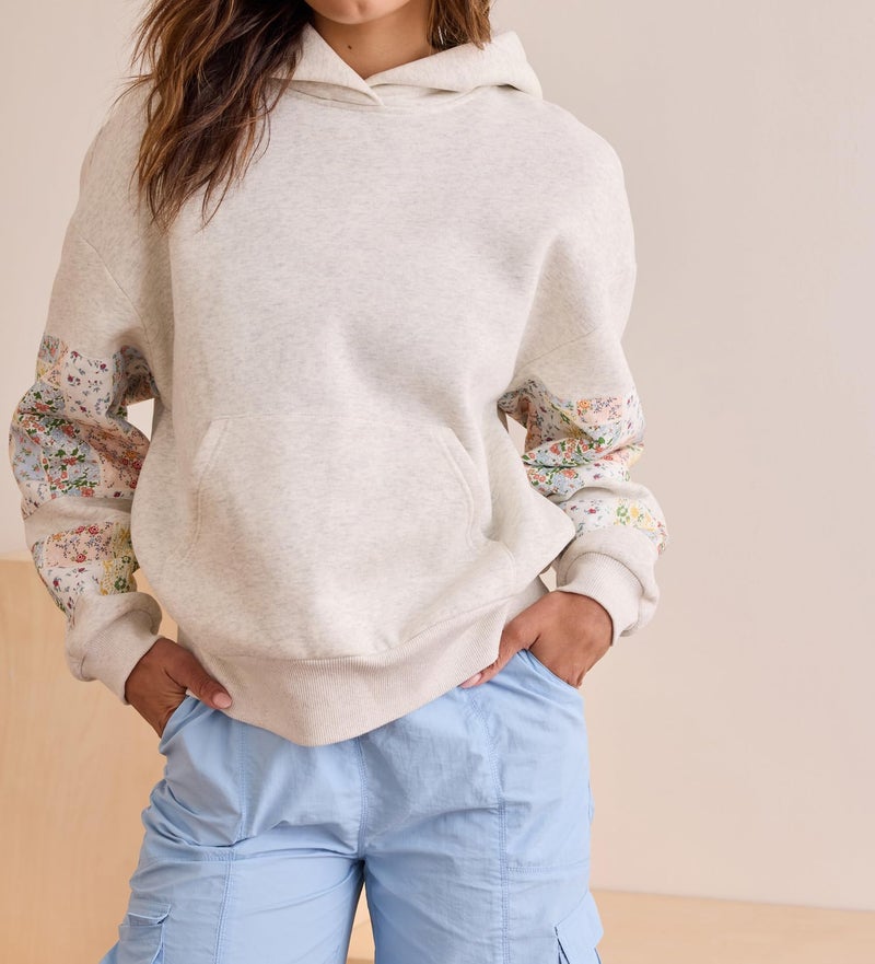 Yojeasrio Cute Hoodies for Teen Girls Floral Embroidered Patchwork Hoodie Y2k Oversized Pullover Sweatshirt Preppy Streetwear Fall Aesthetic Grey - Image 2
