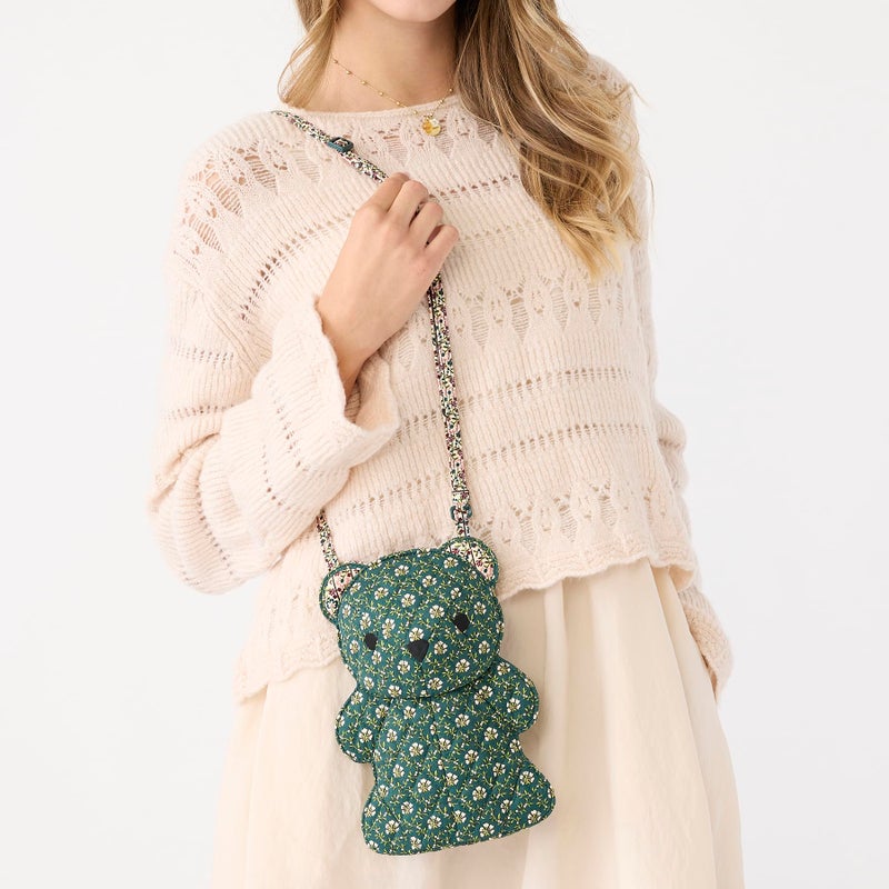 Vera Bradley Premium Cotton Classic Bear Crossbody Bag, Mistletoe Lattice, One Size - Image 3