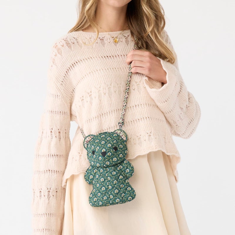 Vera Bradley Premium Cotton Classic Bear Crossbody Bag, Mistletoe Lattice, One Size - Image 2
