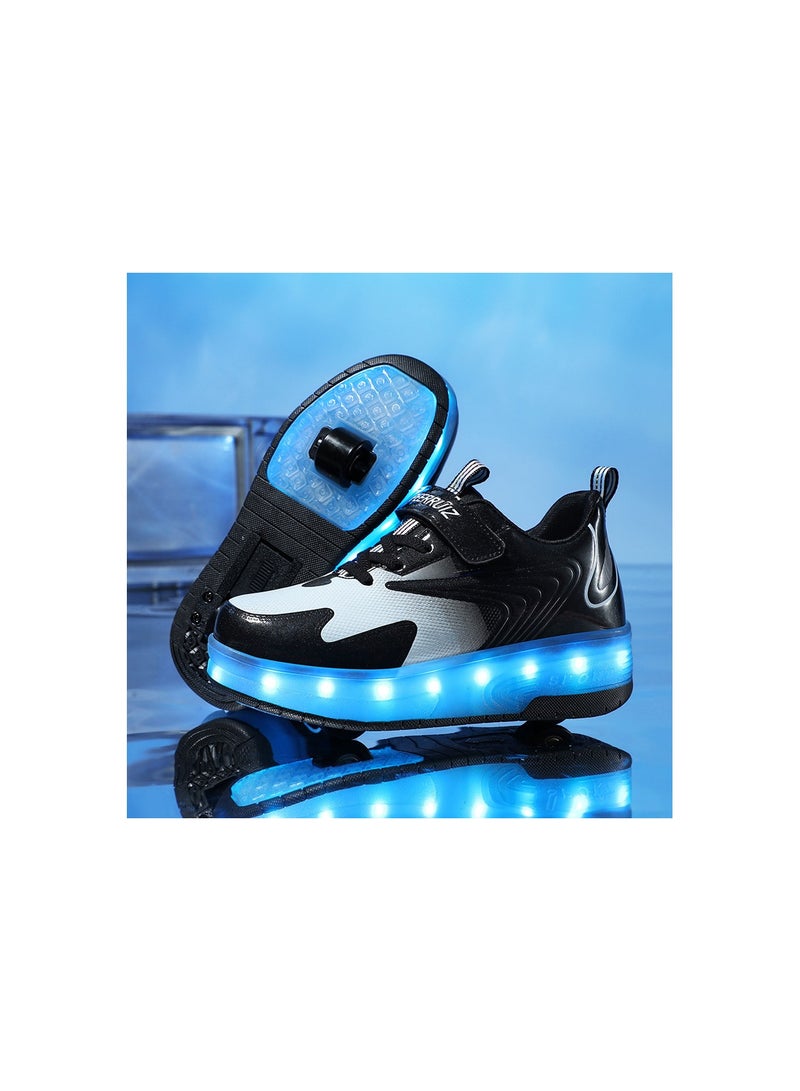 Loquat Breathability Roller Shoes USB Charge Girls Boys Sneakers with Wheels LED Roller Skates Shoes Multicolour  - Image 1