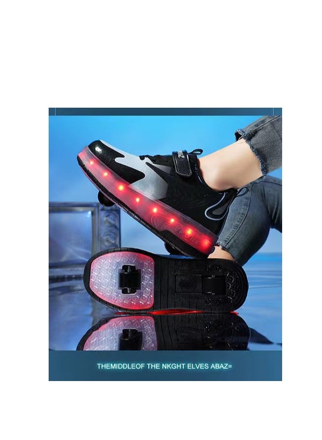 Loquat Breathability Roller Shoes USB Charge Girls Boys Sneakers with Wheels LED Roller Skates Shoes Multicolour  - Image 3