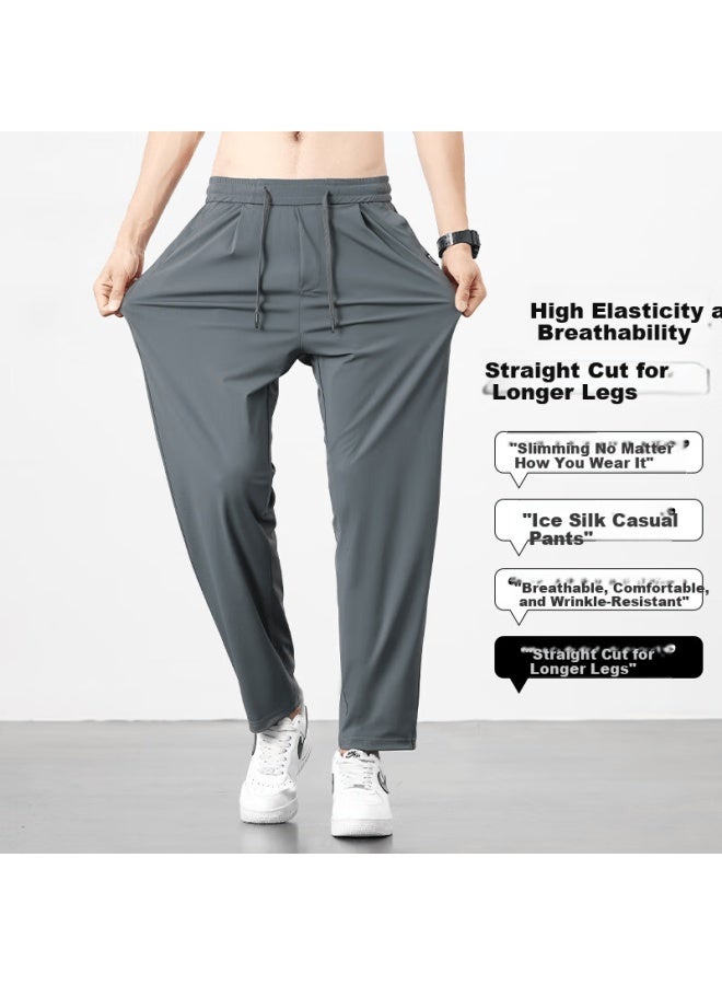 Liberal Ziyu Style Men's Ice Silk Sleep Pants  Summer Thin Sun Protection Straight Loose High Elastic Quick-dry Air Conditioning Sports Lounge Pants - Image 4