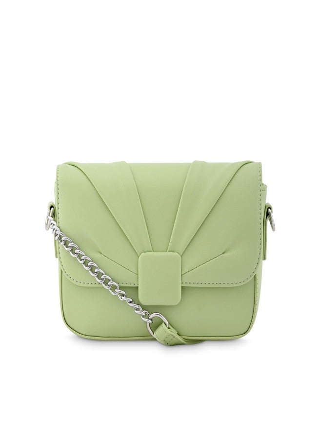 Fastrack Sling Bag for Women | Semi PU Handbag with Top Zipper & Button Flap Closure | Stylish Crossbody with Chain Sling Strap for Casual & Party Use - Image 1