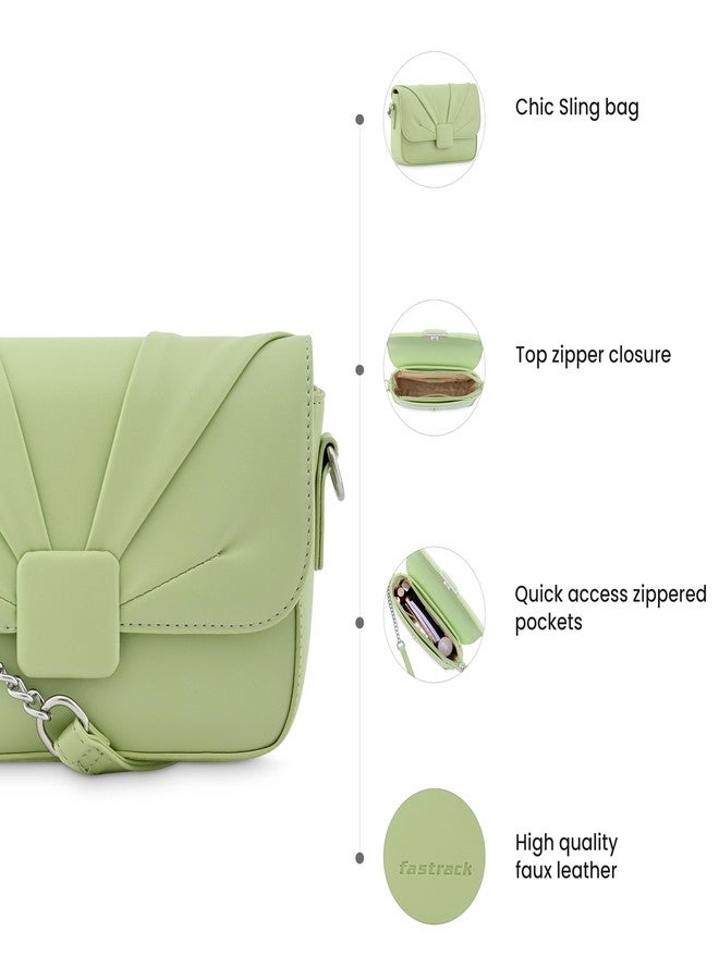 Fastrack Sling Bag for Women | Semi PU Handbag with Top Zipper & Button Flap Closure | Stylish Crossbody with Chain Sling Strap for Casual & Party Use - Image 2