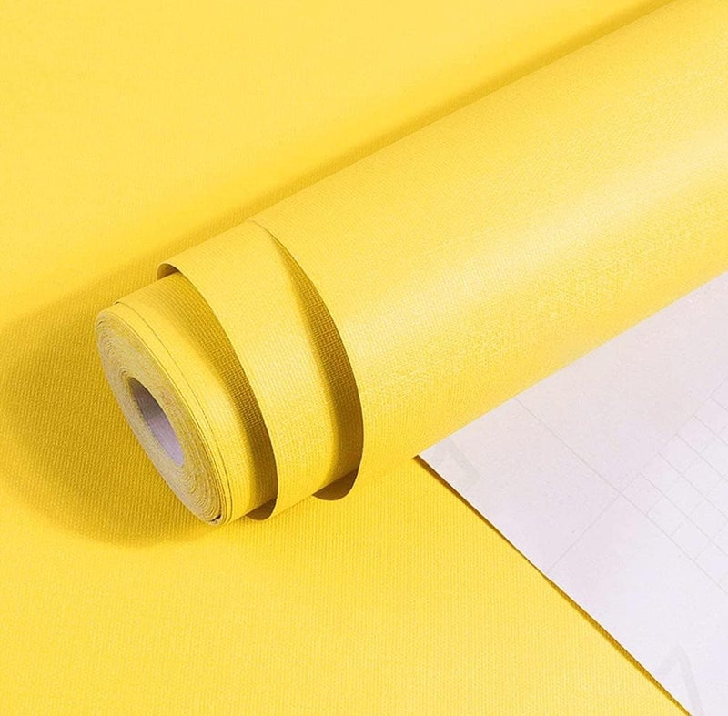 ROSASTELLA Self Adhesive Decorative Peel Stick Waterproof Yellow Solid Wallpaper Wall Decor Removable Wall Paperr for Living Room Hall Decoration PVC Vinyl DIY Contact Paper Texture 45x304cm - Image 1