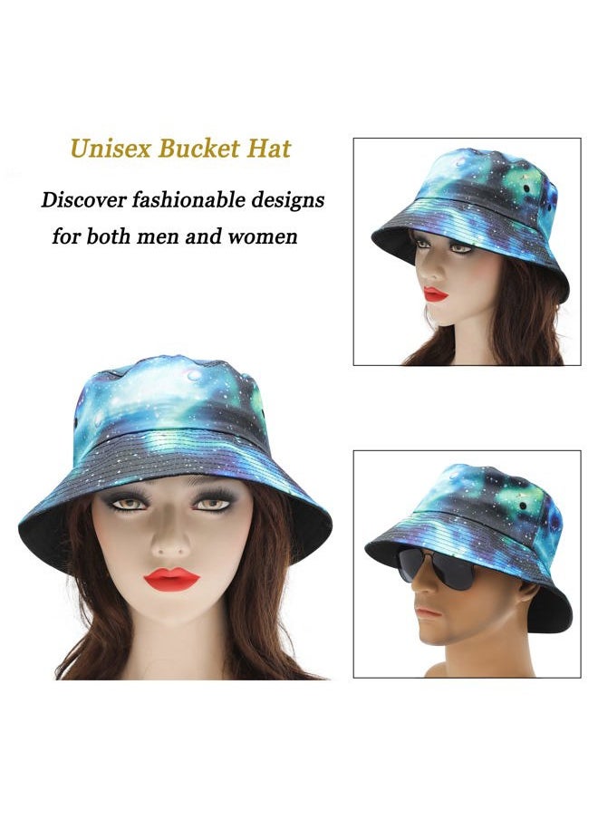 ZLYC Unisex Cute Print Bucket Hat Summer Travel Fisherman Cap for Women Men Teens (Galaxy Blue)  - Image 2